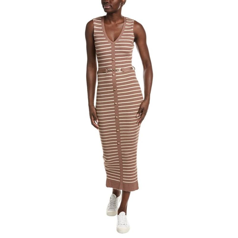 Marion Womens  V-Neck Stripe Bodycon Dress, White
